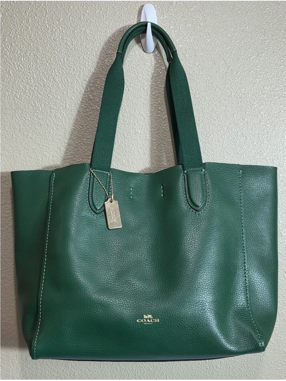 Coach Market Tote F58849 Forest Green Pebbled Leather Shoulder Bag